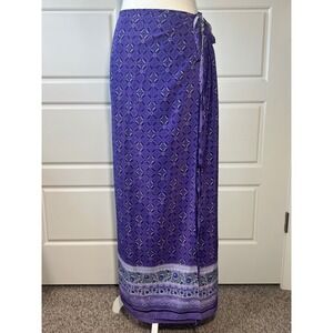 Jonathan Martin‎ Purple Geometric Floral Print Wrap Maxi Skirt One Size